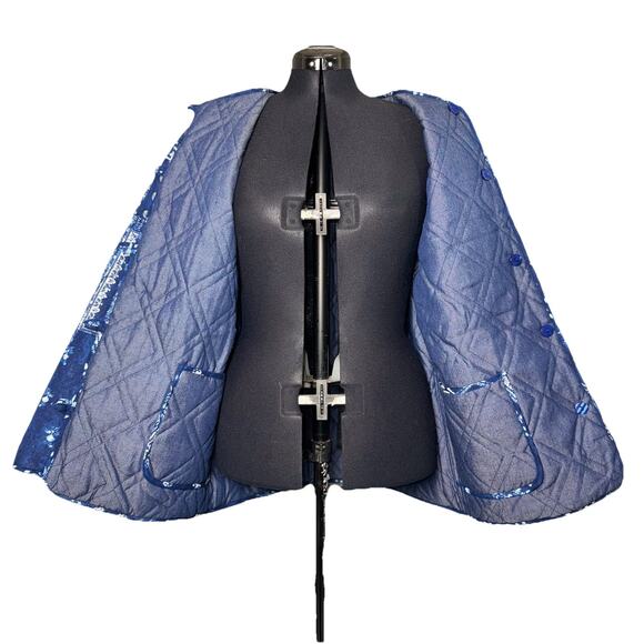 NWT Frnch Small Reversible Quilt Blue Jacket Patchwork Button Pocket Chore Coat - Picture 4 of 12